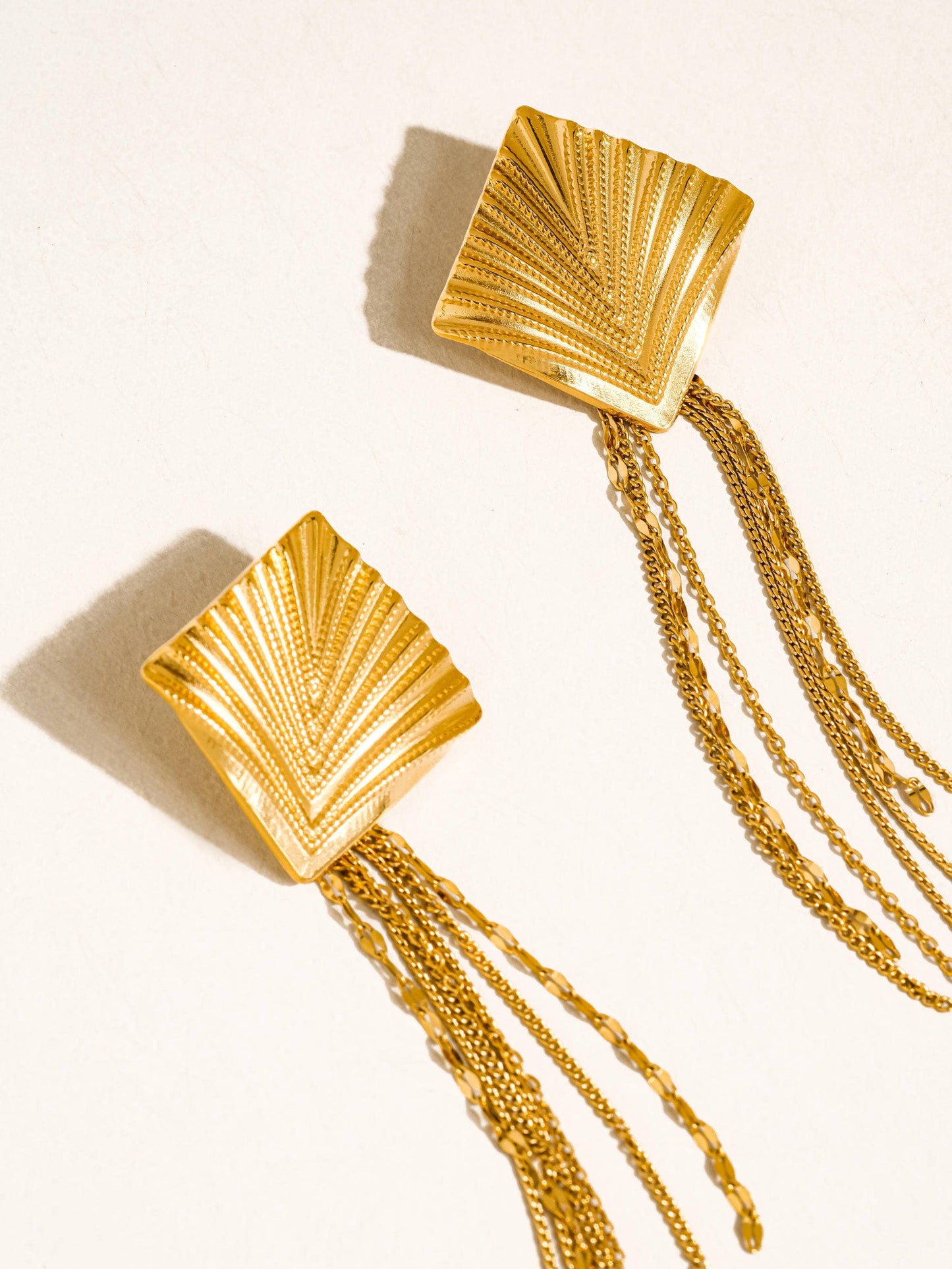 FM Cancale Geometric Tassel Drop Earrings - 18K Gold Plated