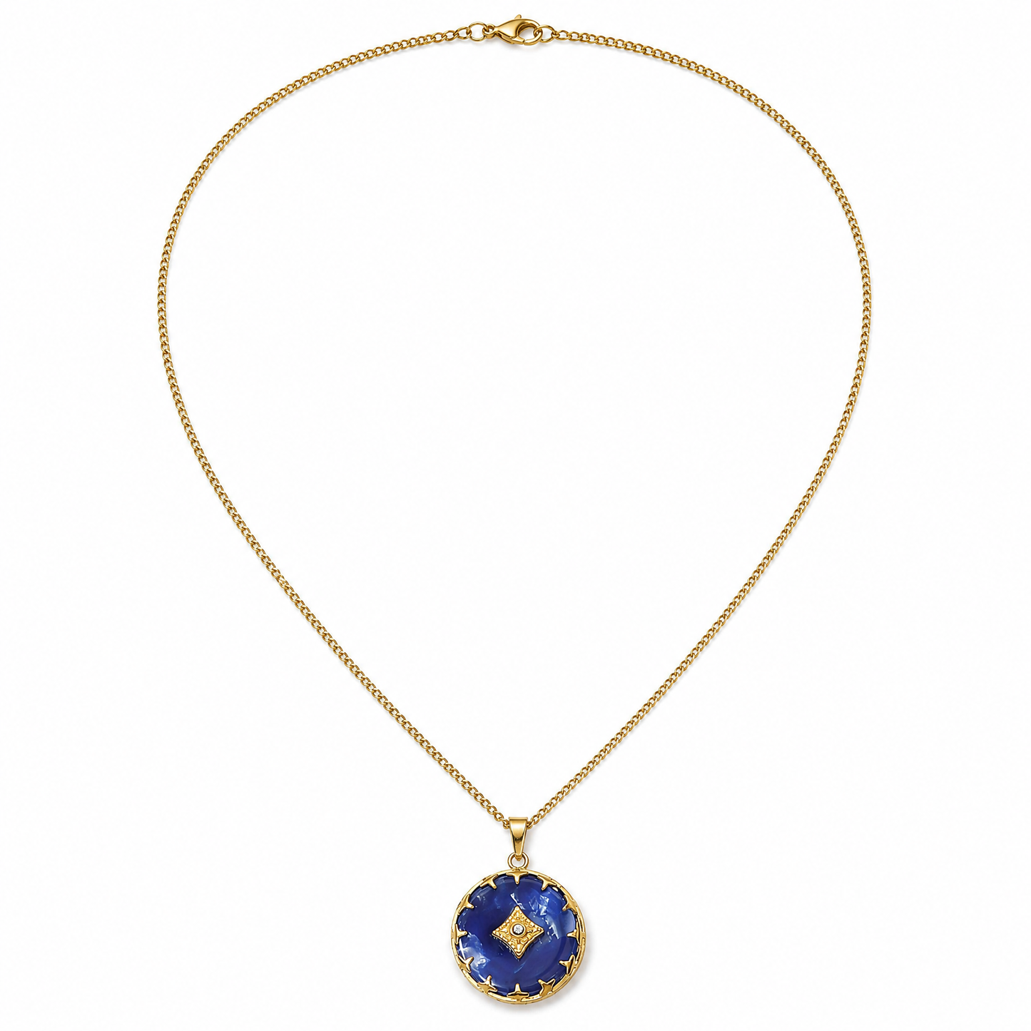 RB Vintage Starburst Pendant Necklace - Blue Acetate/18K Gold Plated