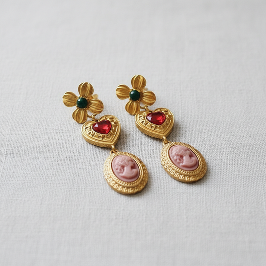 CD Heart + Cameo Drop Earrings