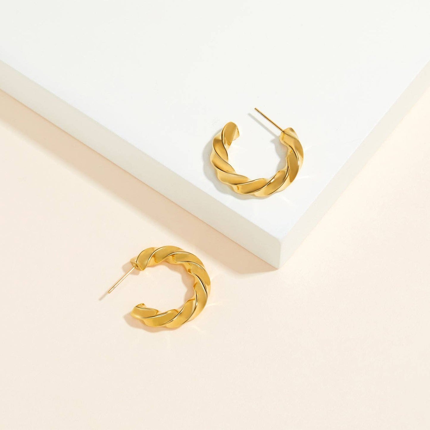 RB Twisted Hoop Earrings - 18K Gold Plated