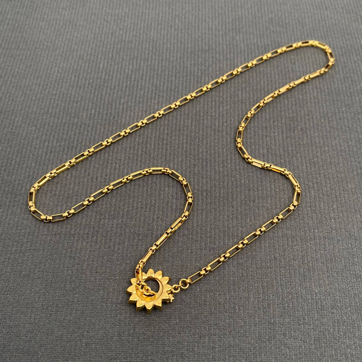 Mio Queena Zircon Inlaid Sun Moon Necklace - 18K Gold Plating