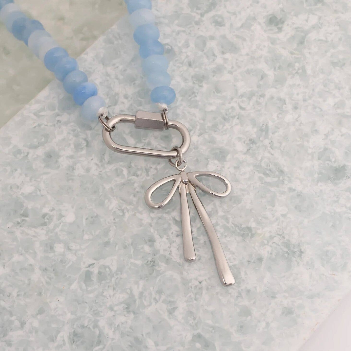 WJW Glass Bead Carabiner Necklace - Blue/Stainless
