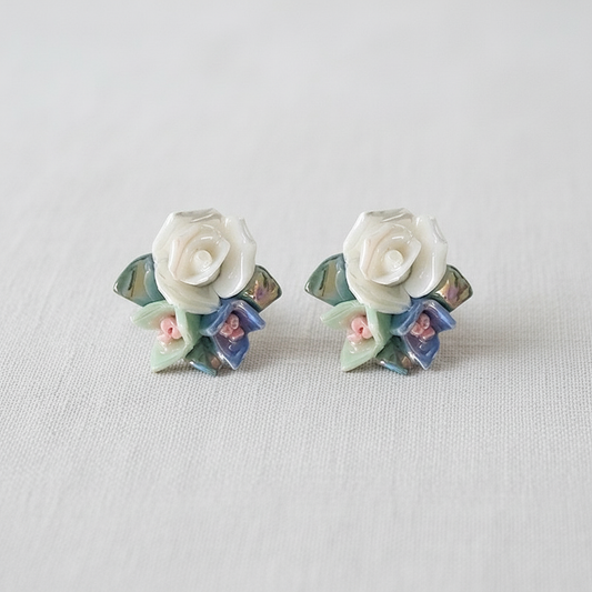 Artistic Enamel Floral Stud Earrings