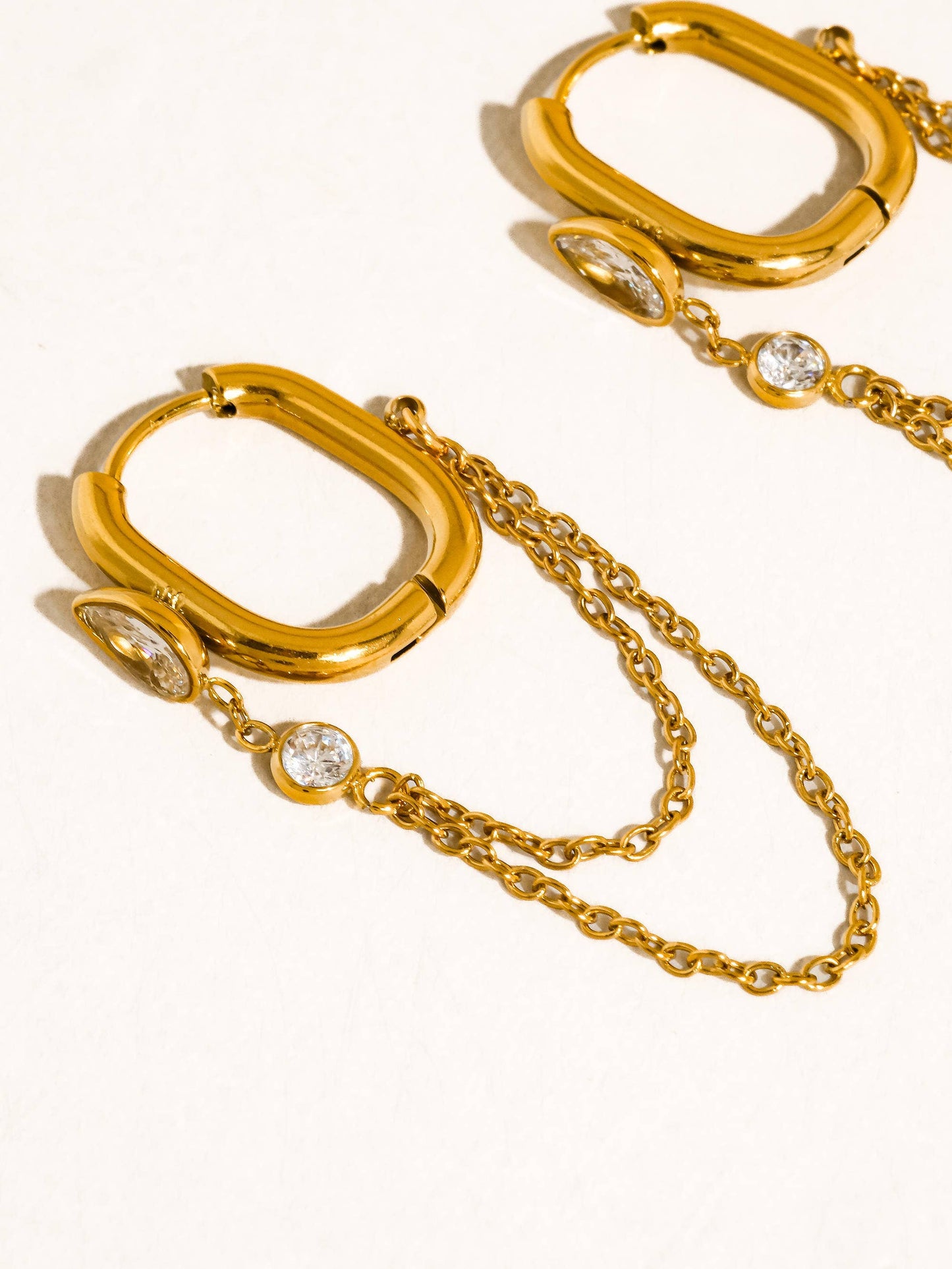FM Lucienne CZ Chain Link Drop Earrings - 18K Gold Plated