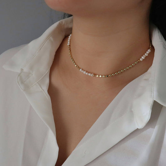 Jessa Adeline Pearl Choker Necklace - Gold