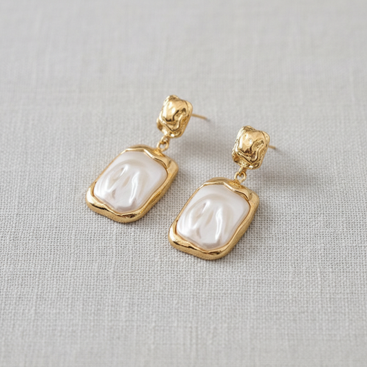 CD Pearl Geometric Drop Earrings