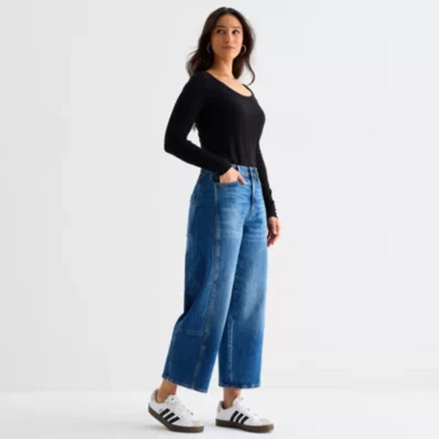 A.N.A. Highest Rise Barrel Jean - Med Worn Blue 6