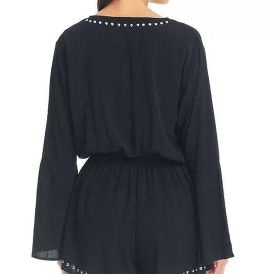 Bar III Tell Me About It Stud Romper - Blk/Slvr