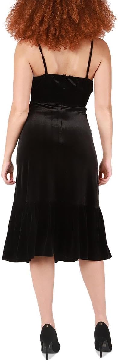 Black Tape Velvet Strappy Midi Dress - Black