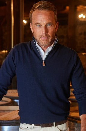 Collars & Co. Cashmere Touch Australian Merino Quarter Zip Sweater - Navy