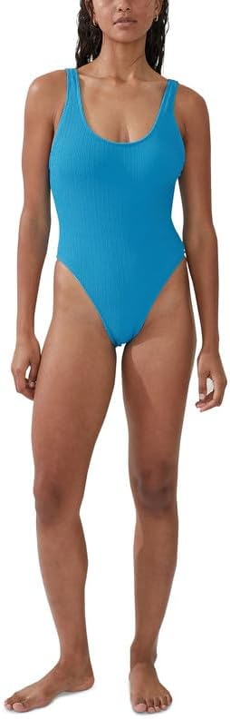 Cotton: On Body Scoop Back One Piece Cheeky - Bonnie Blue Crinkle
