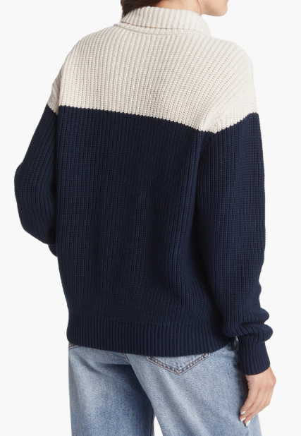 French Connection Mozart Turtleneck Jumper - Lt Oatmeal/Navy