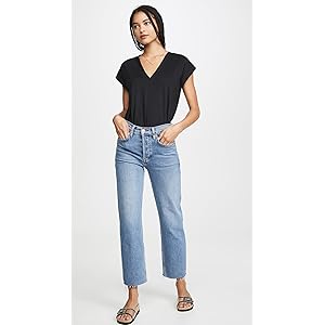 FRAME Le Mid Rise V Neck Tee - Noir S