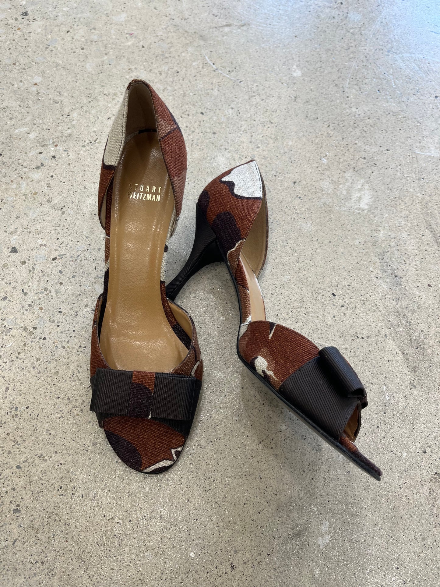 Stuart Weitzman Patterned Open Toe Heels - Brn 9.5