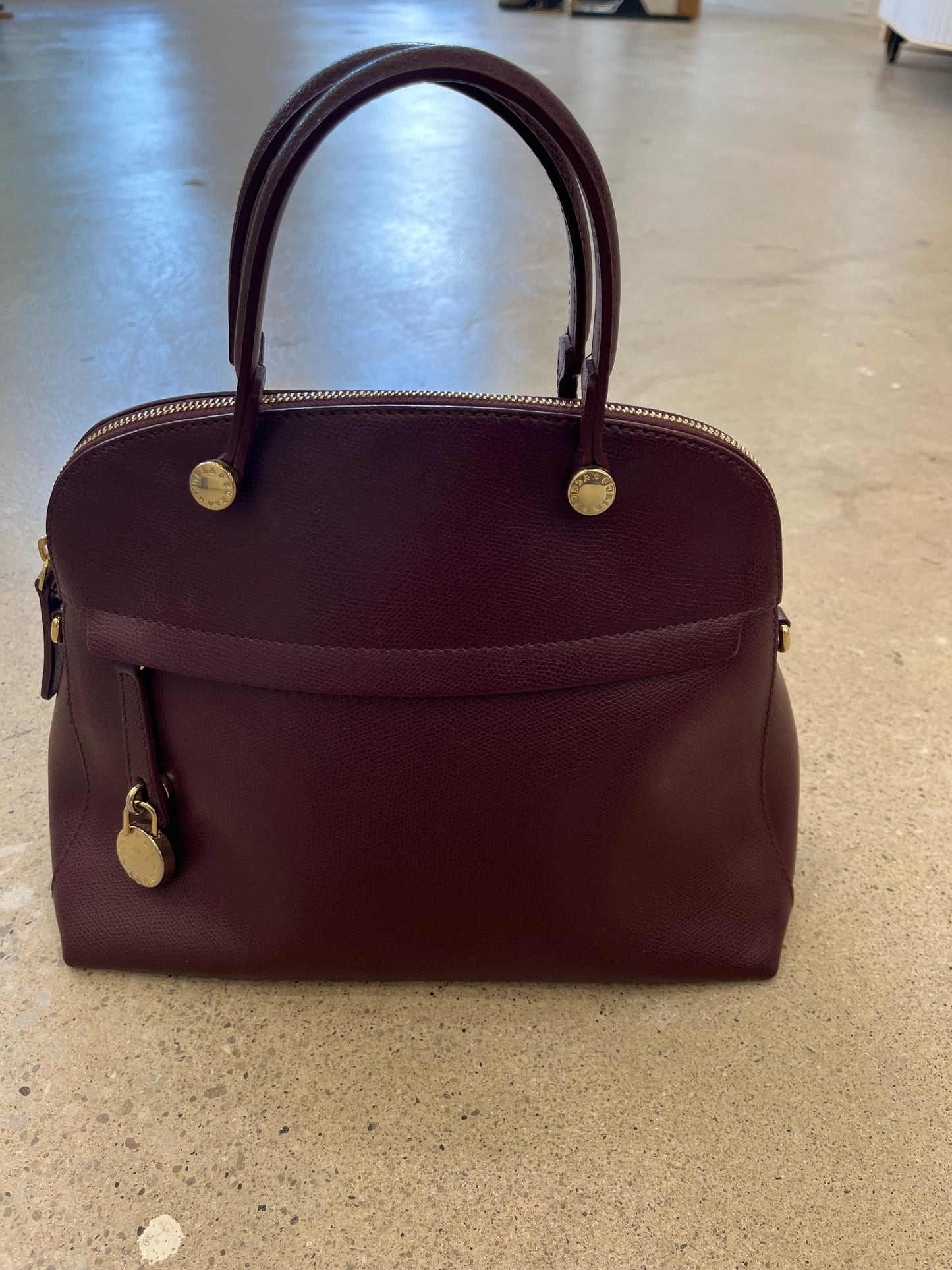 Furla Leather Convertible Satchel Bag - Bordeaux