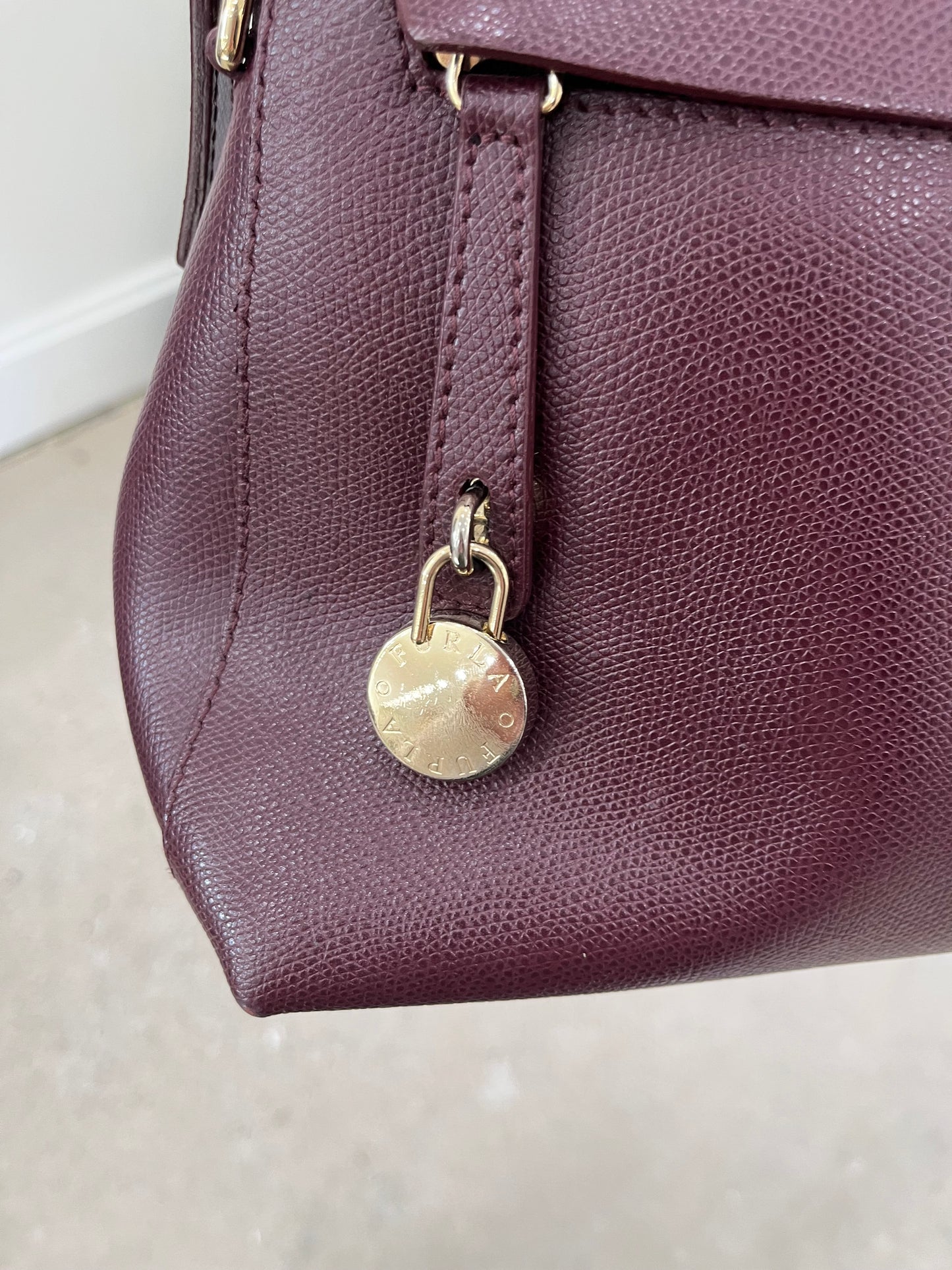 Furla Leather Convertible Satchel Bag - Bordeaux