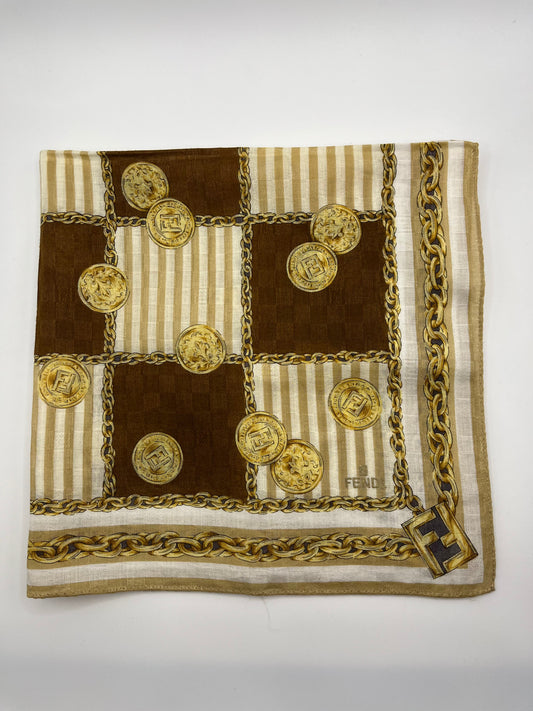 Pre-Loved 19x19 Fendi Chainlink Coin Scarf - Brn/Yel/Wht