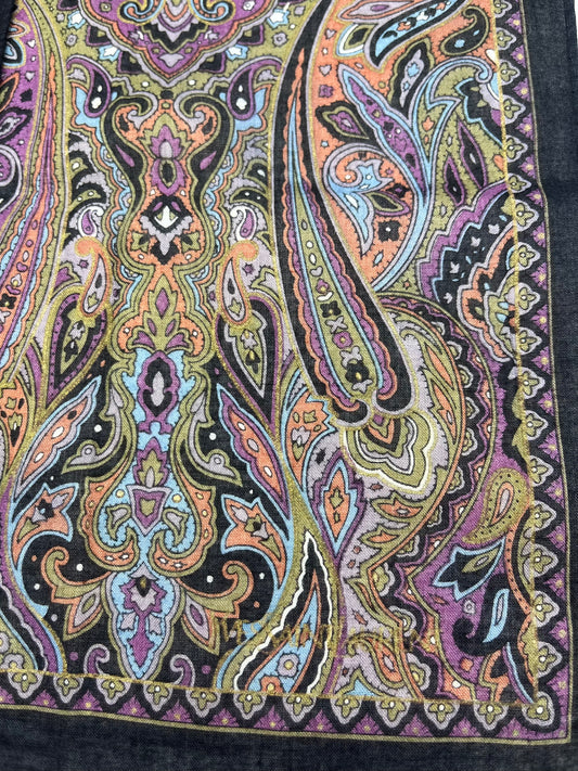 *Pre-Loved* 19x19 YSL Damask Print Scarf - Multi/Gry Trim