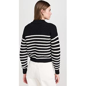 Madewell Striped Ribbed Polo Cardigan Sweater - Blk/Wht