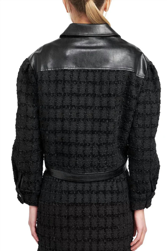 En Saison Mixed Media Cropped Jacket - Blk Tweed