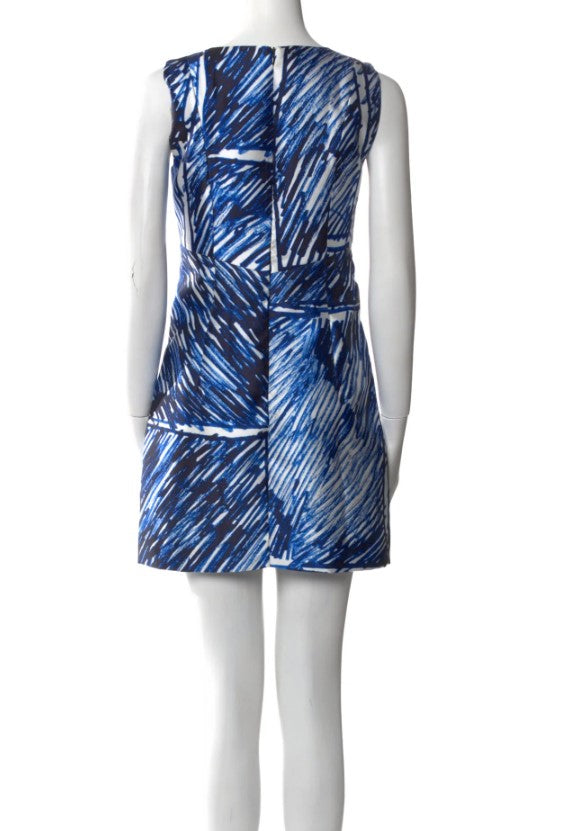 Milly V Neck Abstract Print Dress -Blue/Blk/Wht