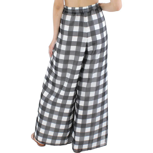 Riley & Rae Chiffon Check Print Wide Leg Pant - Blk/Wht
