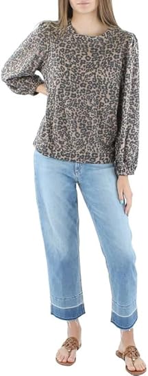 Riley & Rae Animal Print Waffle Pullover Sweater - Brown