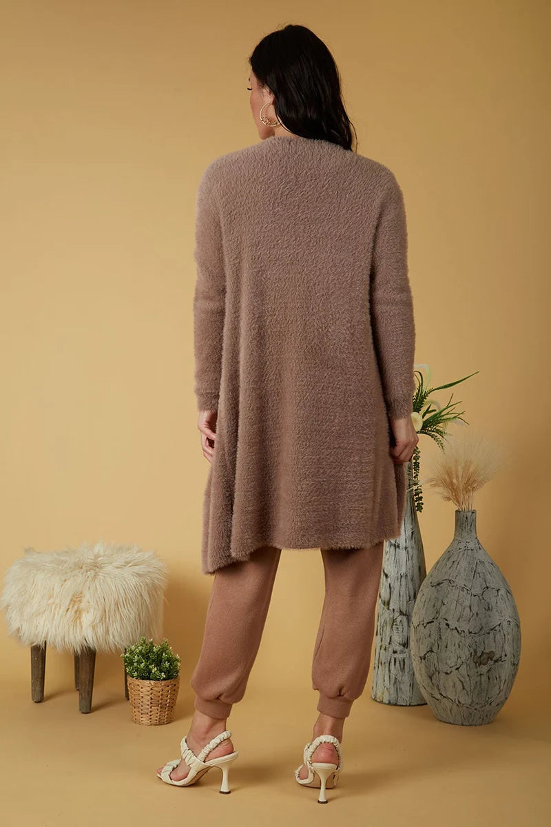 Scandal Ella Open Front Long Fuzzy Cardigan