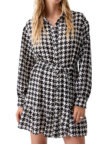 Sanctuary Houndstooth Mini Shirtdress - Blk/Wht