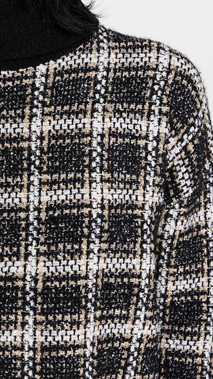 Splendid Ginny Plaid Knit Turtleneck Sweater - Blk/Wht/Gld