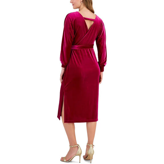 Taylor Solid Velvet Midi Dress - Pink Topaz