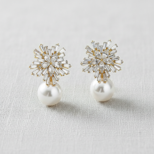 Paperln Snowflake Zirconia Pearl Earrings