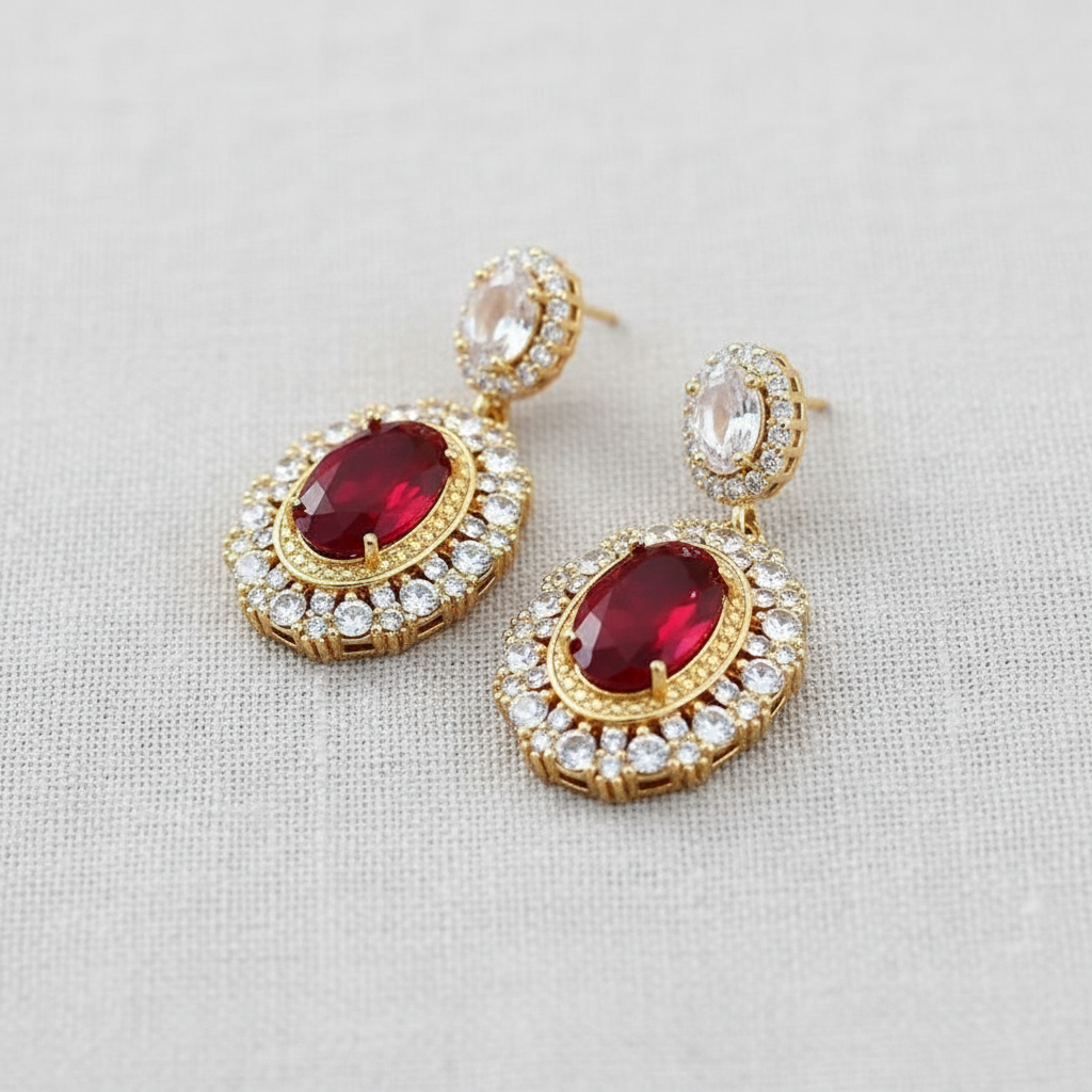 CD Vintage Jewel Drop Earrings - Red