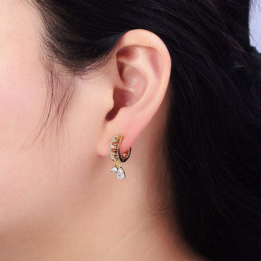 CZ Double Teardrop Hoop Earrings - 14K Gold Filled