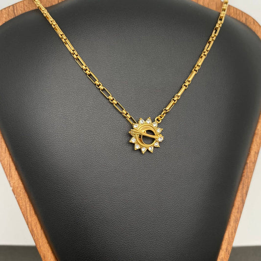 Zircon inlaid sun moon 18K Gold Plated SS Necklace - FGS/MS