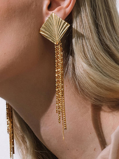 FM Cancale Geometric Tassel Drop Earrings - 18K Gold Plated