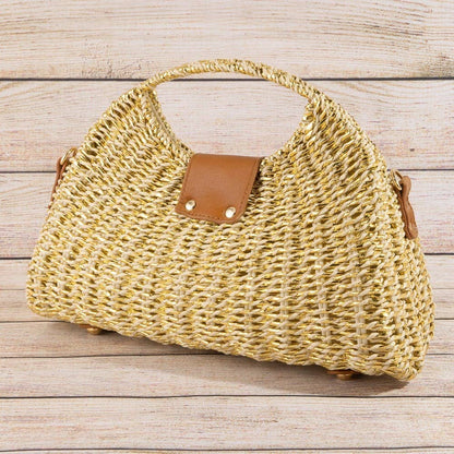 AS Woven Straw Top Handle Handbag - Nat/Cog