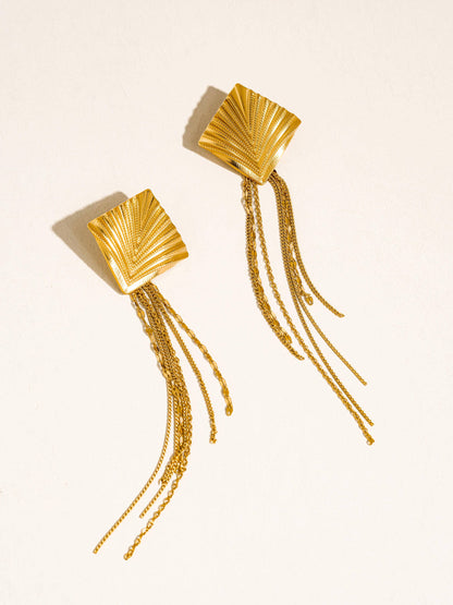 FM Cancale Geometric Tassel Drop Earrings - 18K Gold Plated