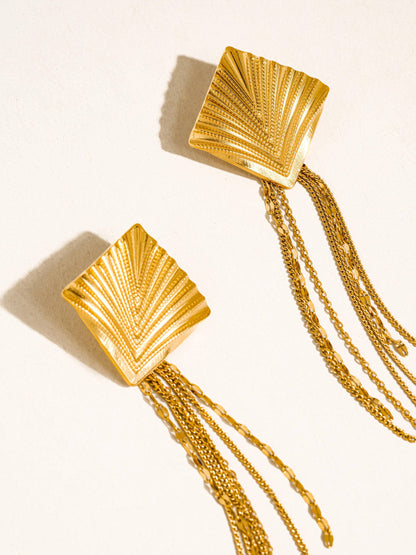 FM Cancale Geometric Tassel Drop Earrings - 18K Gold Plated