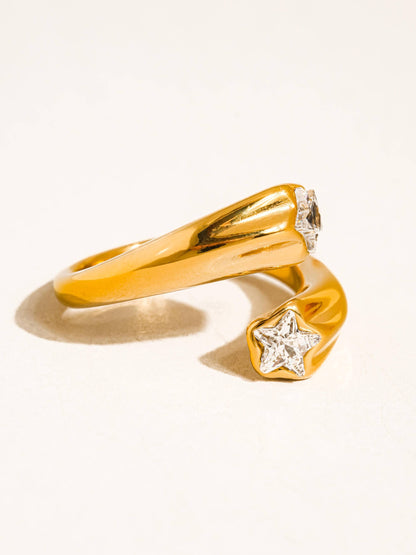 FM Fenella 18K Gold Non-Tarnish Double Star CZ Ring