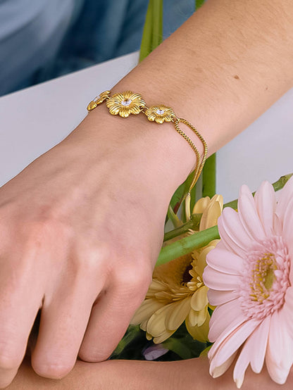 FM Camellia CZ Flower Chain Bracelet - 18K Gold Plated