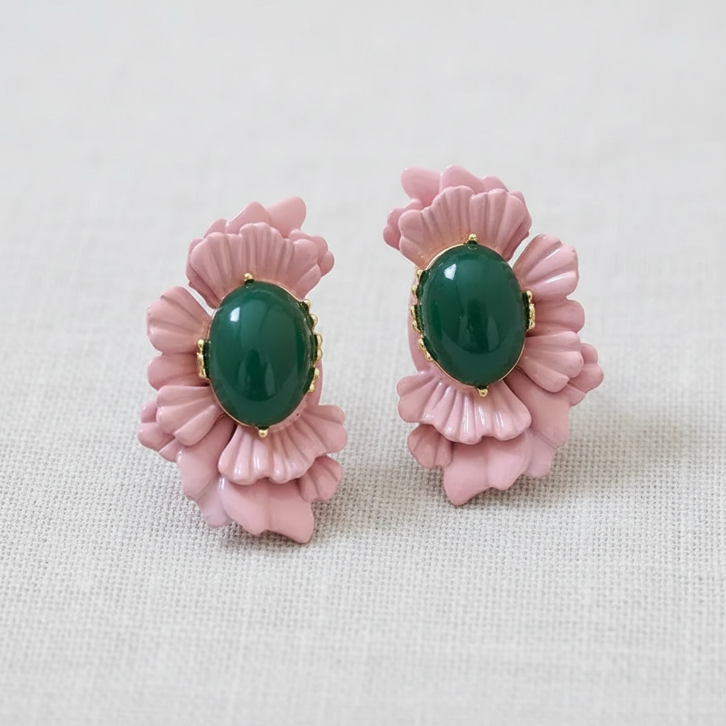 CD Vintage Needle Glass Floral Earrings