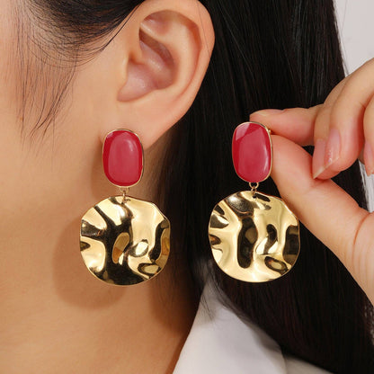 RB Chunky Disc Drop Earrings - Red/18K Gold Plated