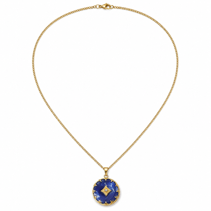 RB Vintage Starburst Pendant Necklace - Blue Acetate/18K Gold Plated