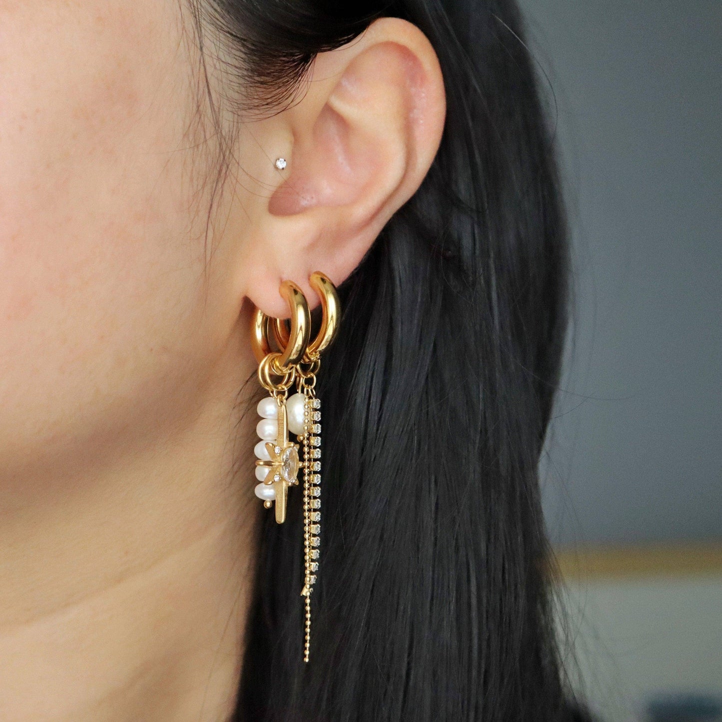 Jessa Lucia Dangle Charm Hoops - Gold