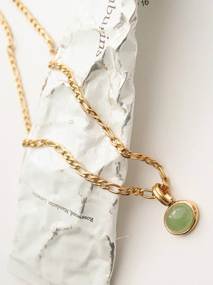 FMAIQ Winslow Stone Pendant Chain Necklace - Green/18K Gold Plated