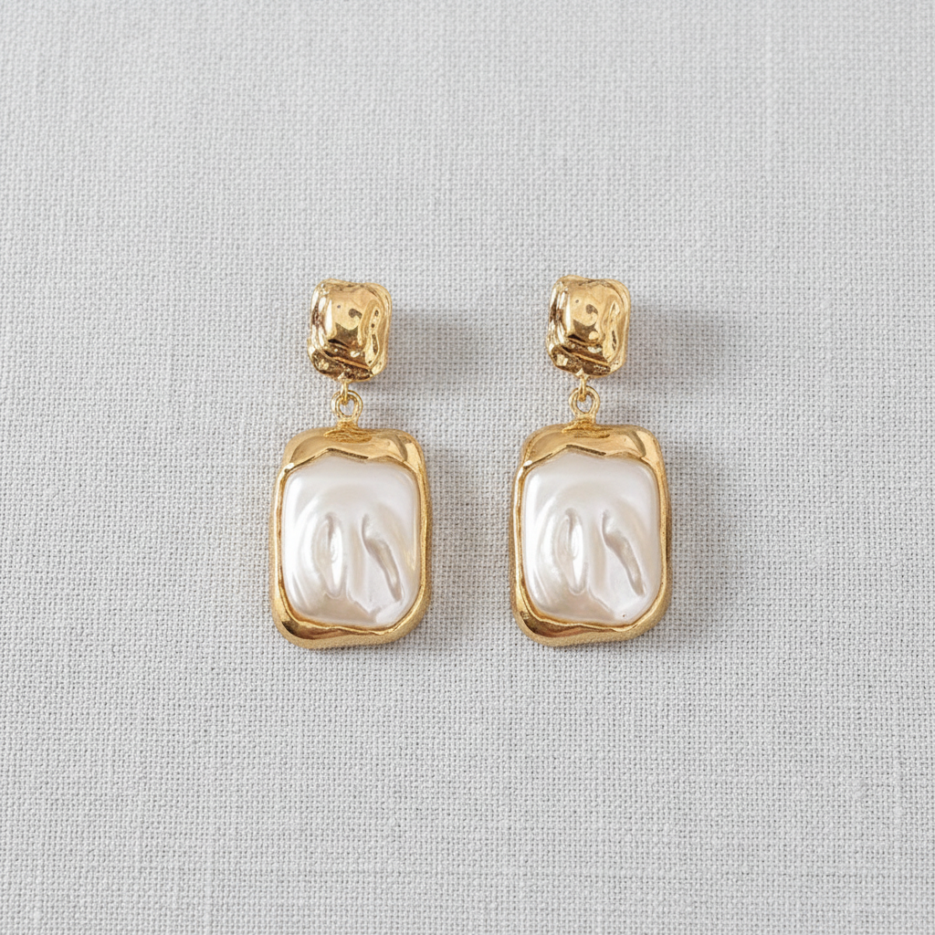CD Pearl Geometric Drop Earrings