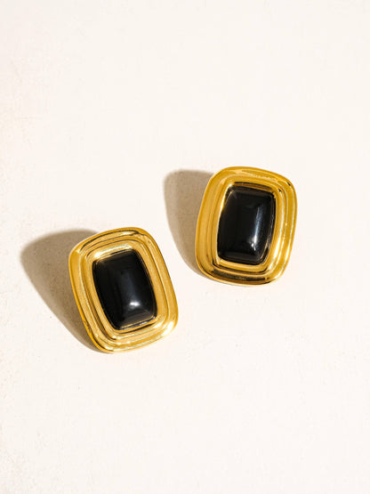 FM Petra Classic Square Stone Earring - 18K Gold Plated