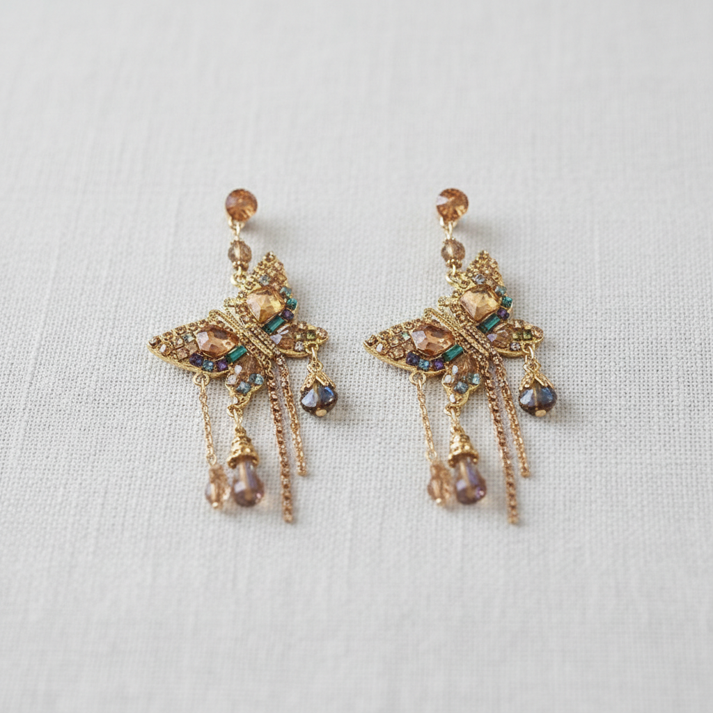 CD Crystal Butterfly Tassel Earrings