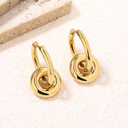 RB Pendant Drop Hoop Huggie Earrings - 18K Gold Plated